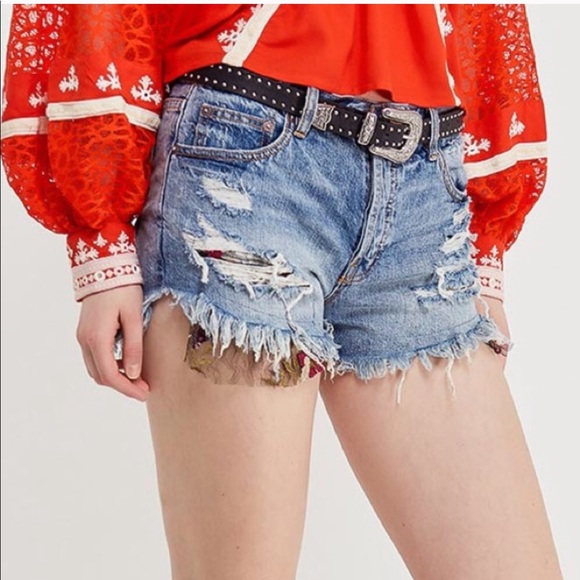 Free People Pants - NWT Free People Embroidered Distressed Denim Short